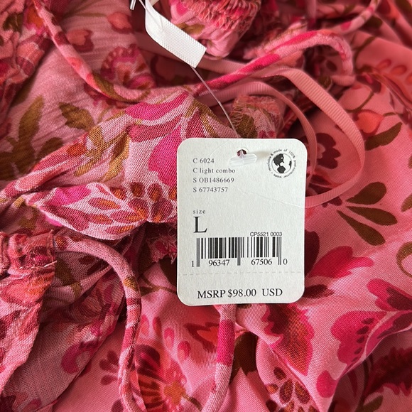 Free People pixie printed tunic pink floral combo with crisscross back - Picture 4 of 4